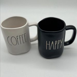 Coffee Happy Mug Set Rae Dunn By Magenta White Black Inside Unused